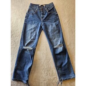 Love Trends High Rise Distressed Straight Jeans Sz 3 Women Blue Stretch Y2K‎